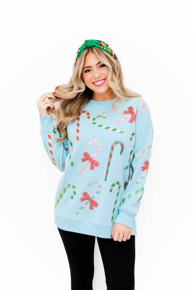 Merry Mint Sparkle Sweatshirt: Baby Blue / L/XL