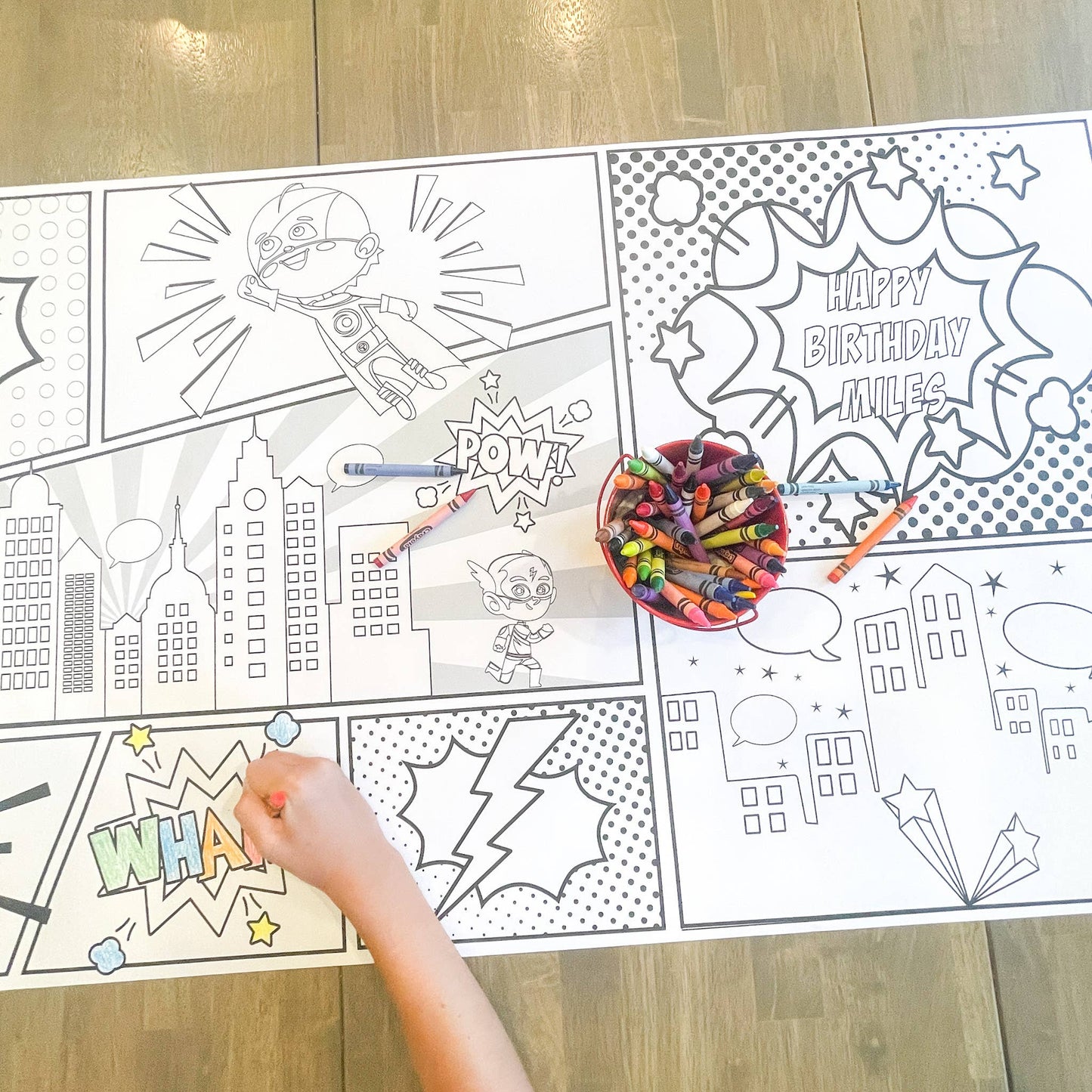 Superhero Party Coloring Table Runner| Happy Birthday: Pow Wow Wham Etc