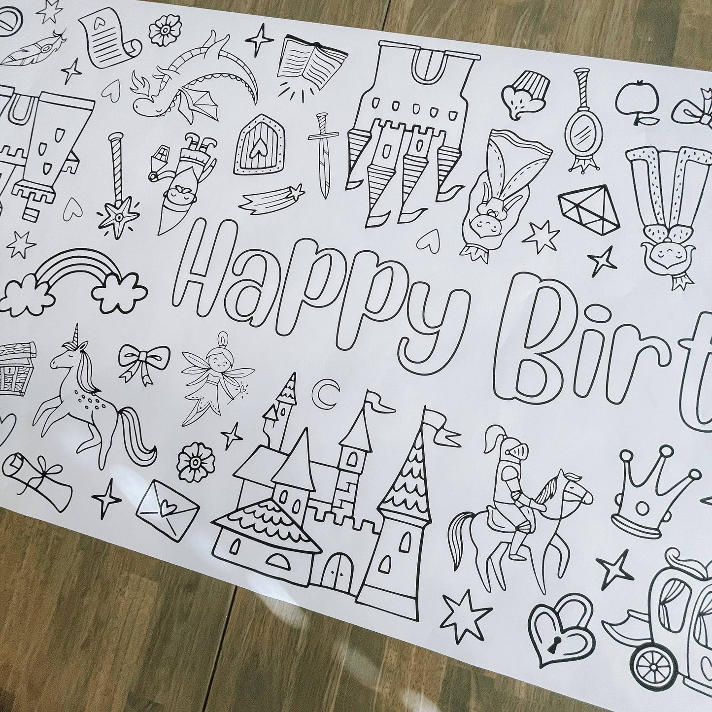 Enchanted Fairytale Coloring Table Runner| Happy Birthday: No personalization (no wording)