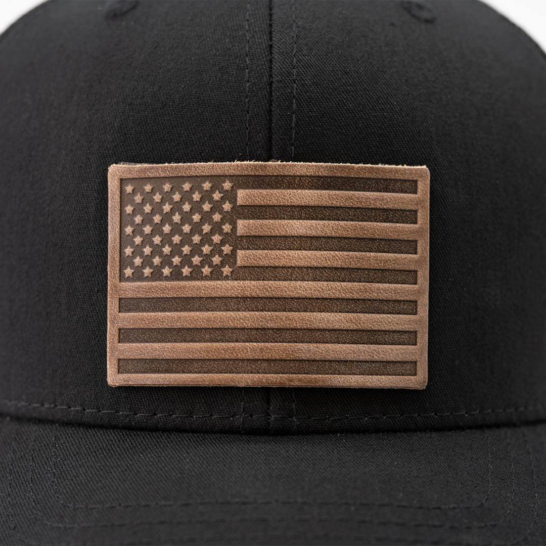 American Flag Hat | Leather Patch Trucker Hat: Navy