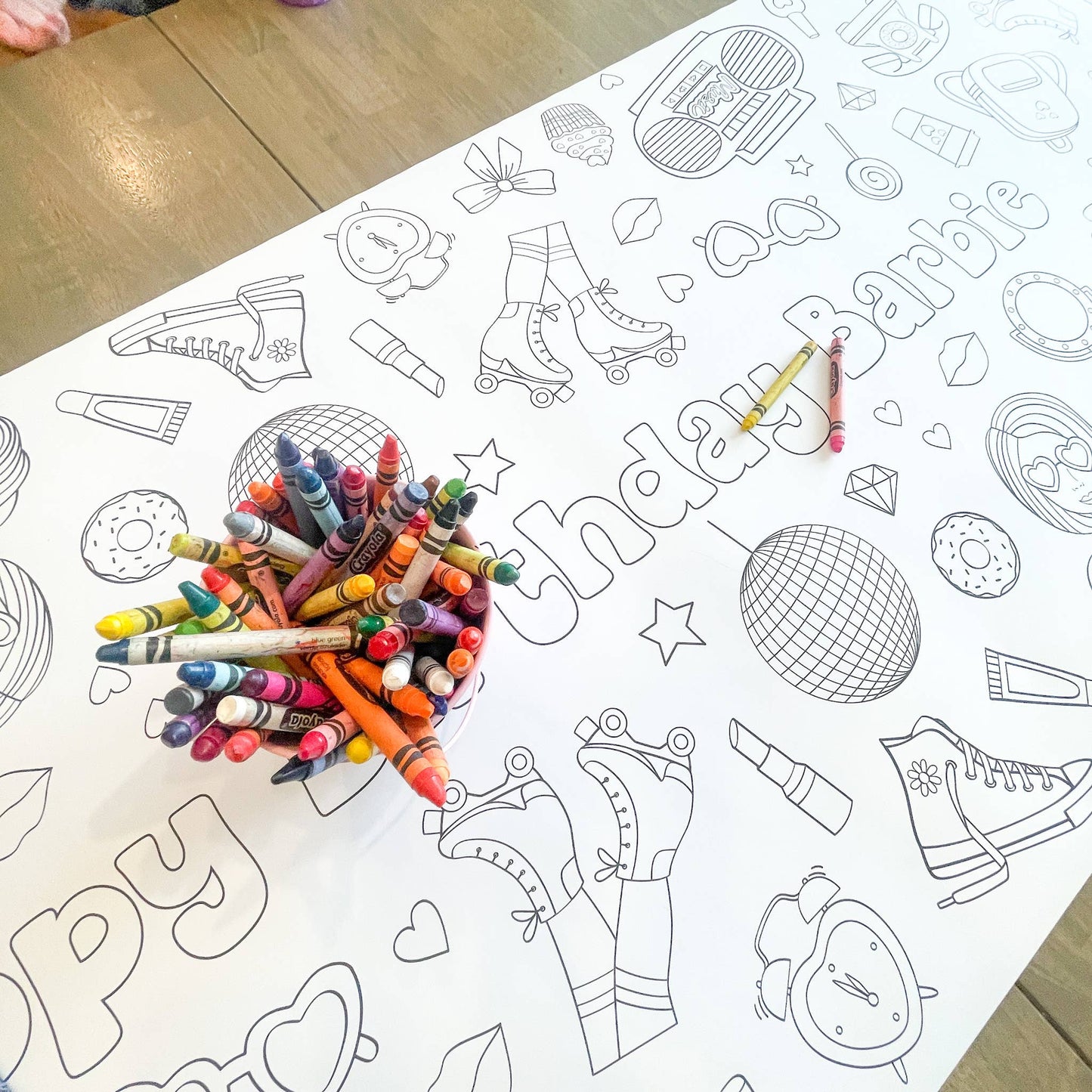 Pink Doll Coloring Table Runner| Happy Birthday: No personalization (no wording)