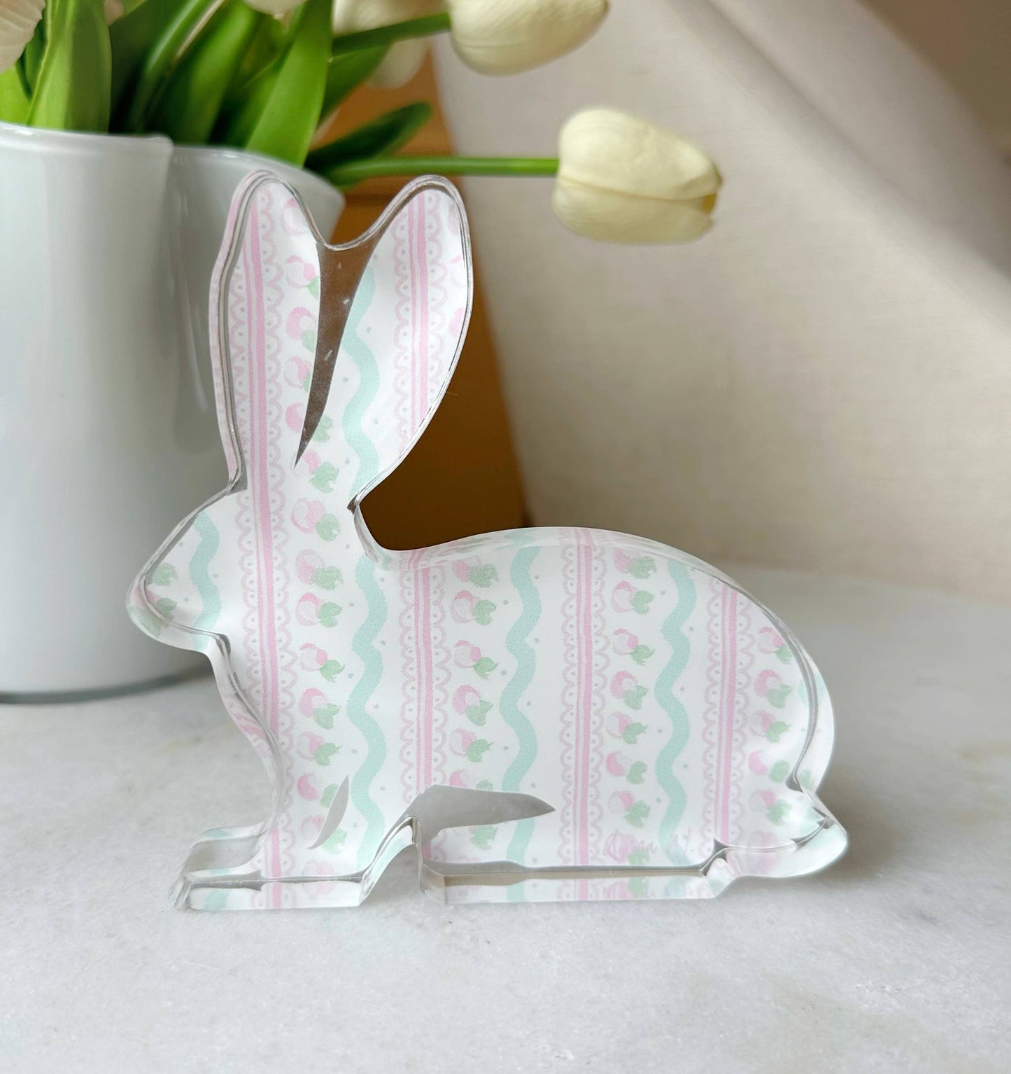 Easter Acrylic Bunny Block : Blue Spring Pattern Bunny