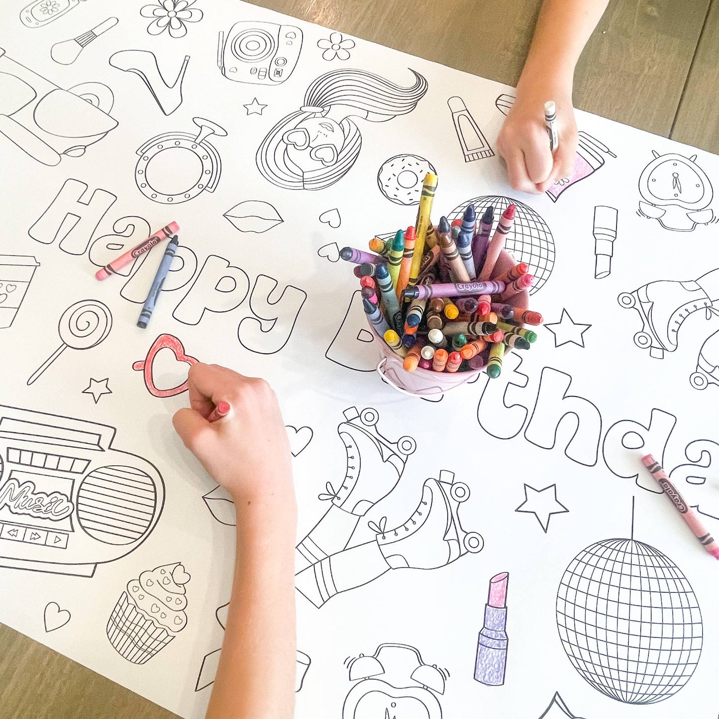 Pink Doll Coloring Table Runner| Happy Birthday: No personalization (no wording)
