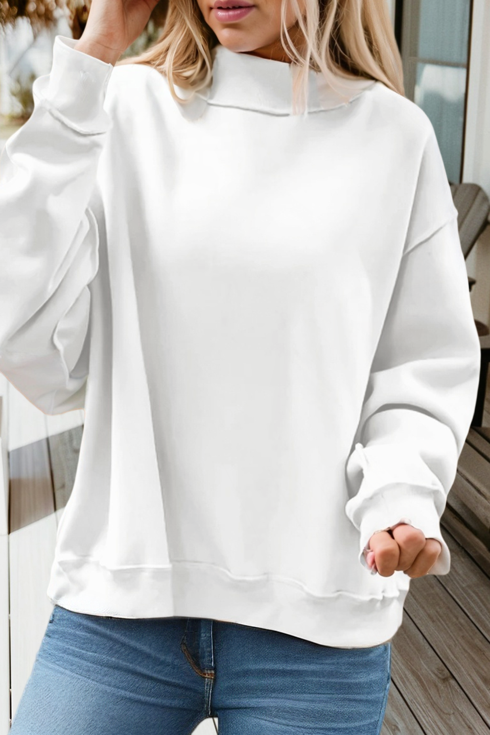 Game Day Oversize Reversible Mock Neck Sweatshirt (S-XL): Light Grey / Missy / S