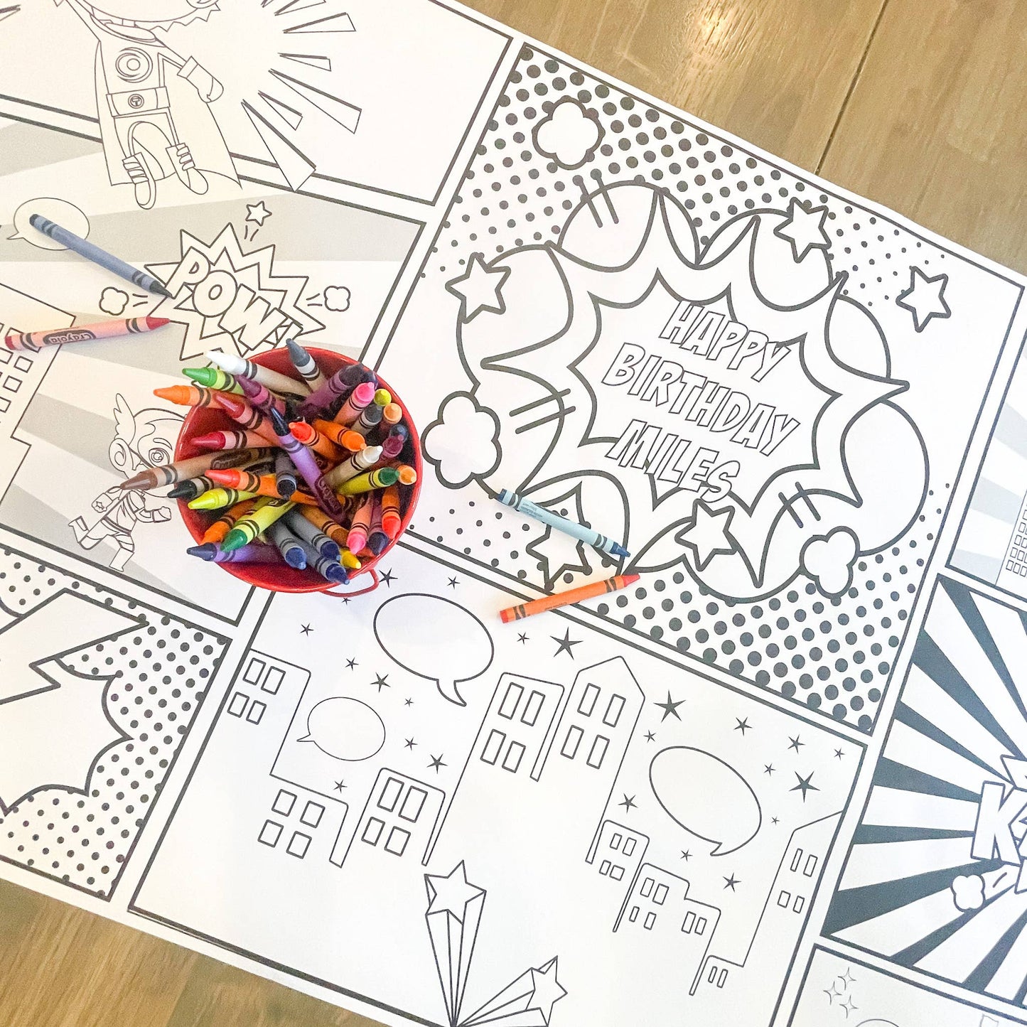 Superhero Party Coloring Table Runner| Happy Birthday: Pow Wow Wham Etc