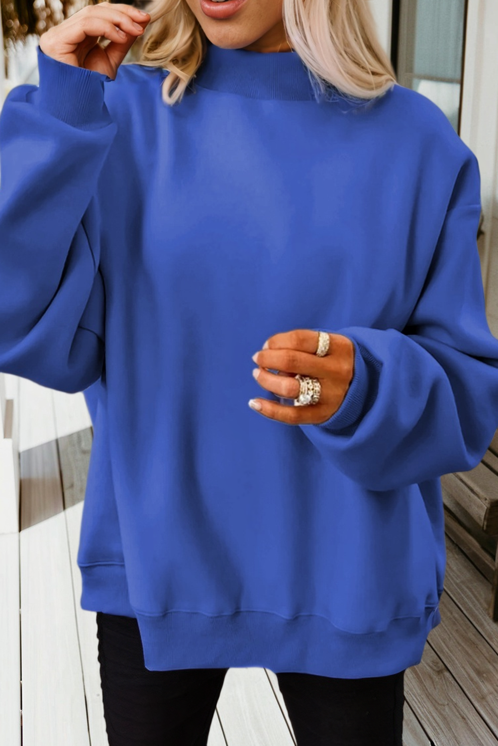 Game Day Oversize Reversible Mock Neck Sweatshirt (S-XL): Light Grey / Missy / S