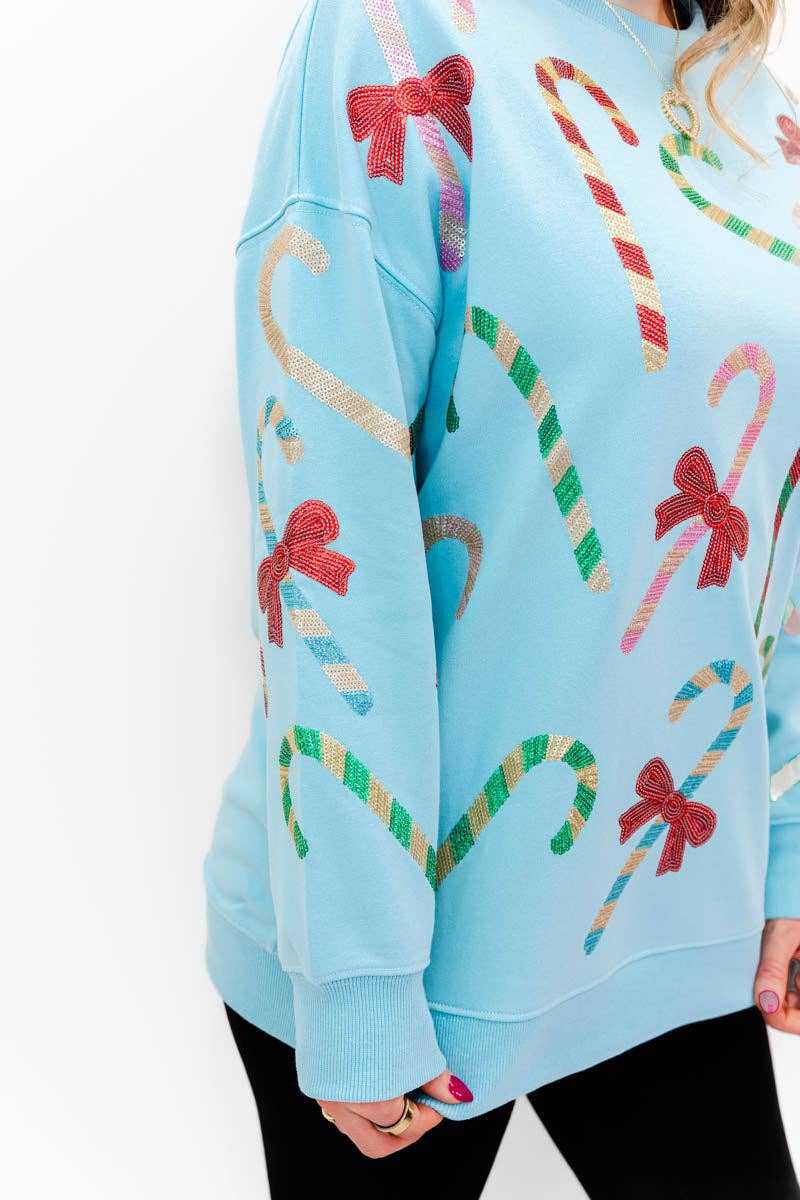 Merry Mint Sparkle Sweatshirt: Baby Blue / 2X/3X