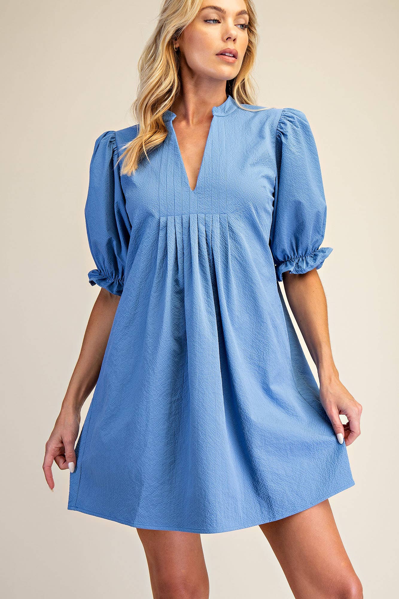 Puff Sleeve Mini Dress: Ivory / M