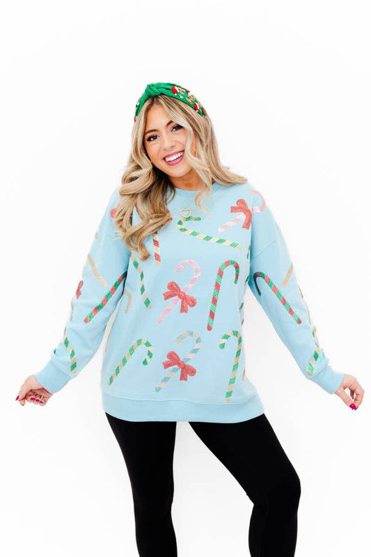 Merry Mint Sparkle Sweatshirt: Baby Blue / 2X/3X