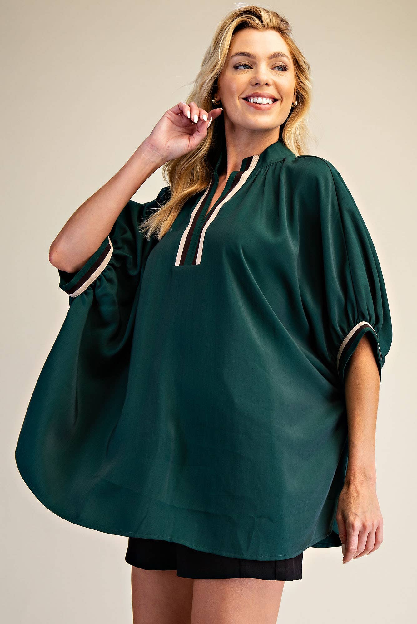 V-Neck Band Oversize Shirts: Camel / S