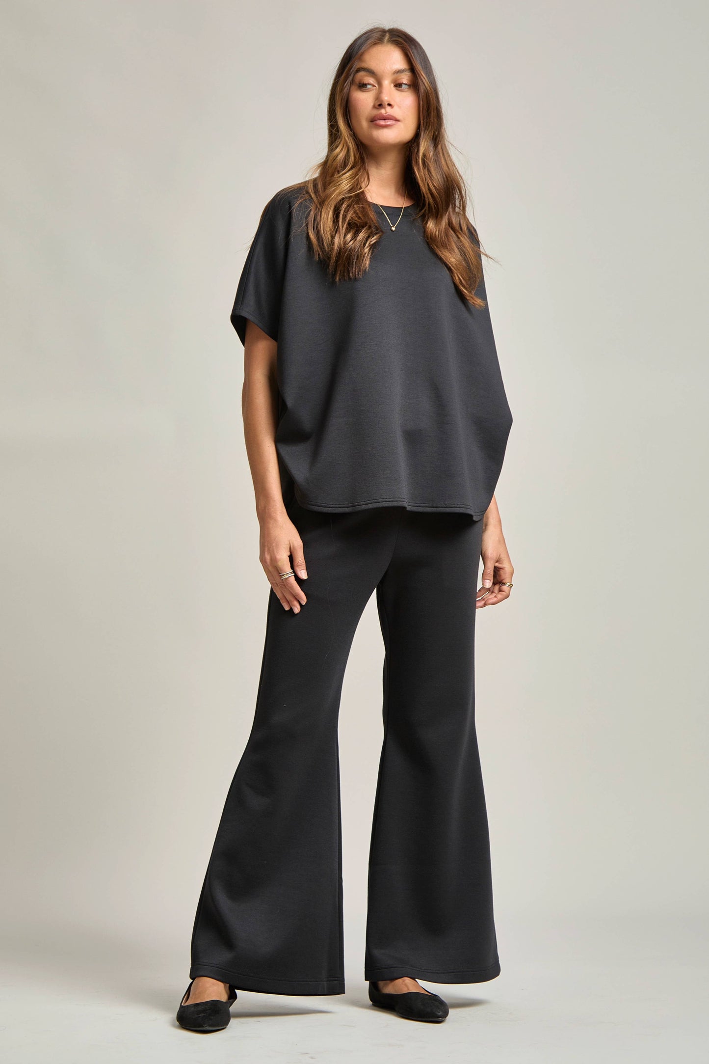 Poncho Top + Bell Bottom Modal Set: Navy / S