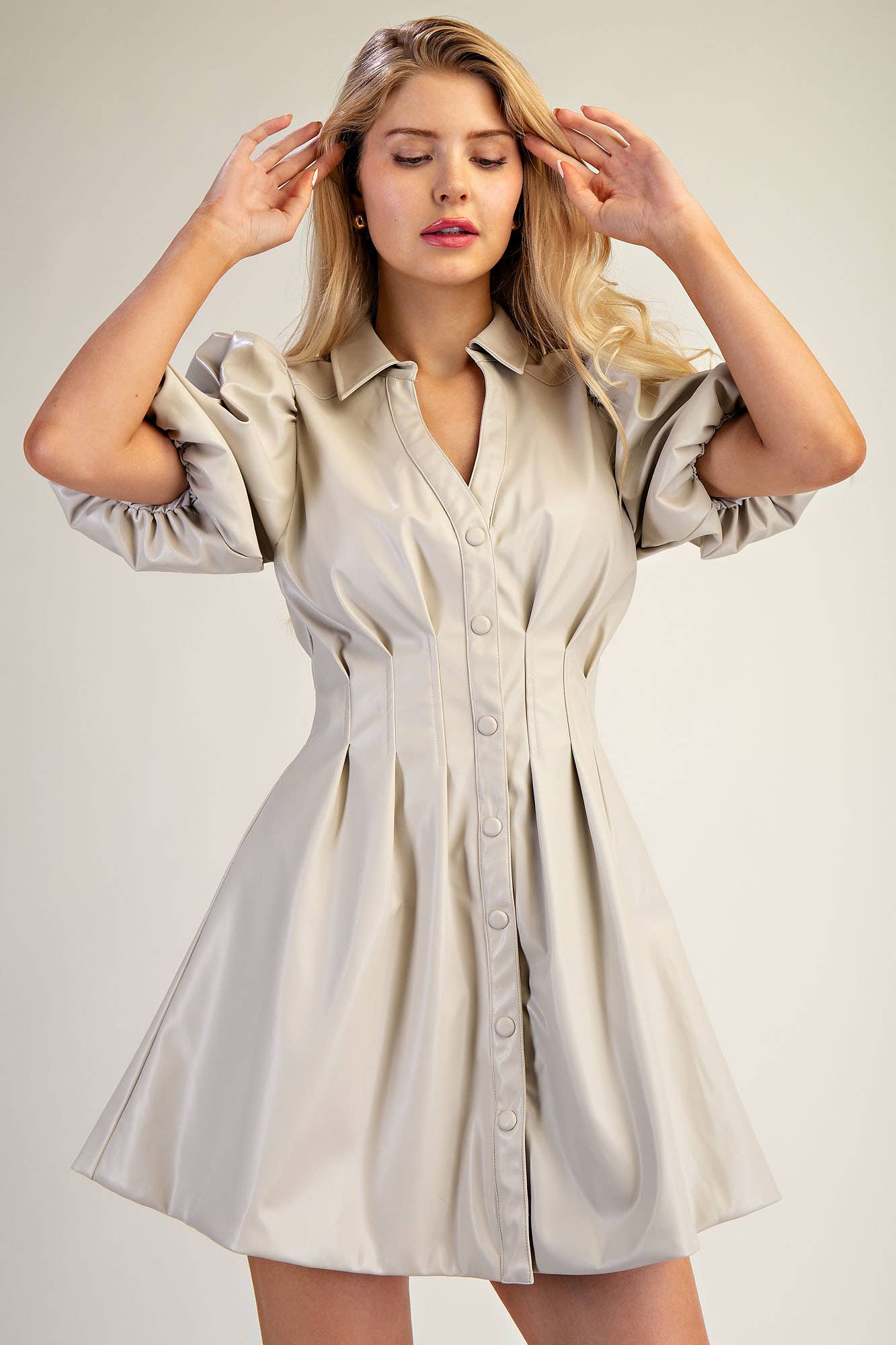 Leather Shirtdress: Cream