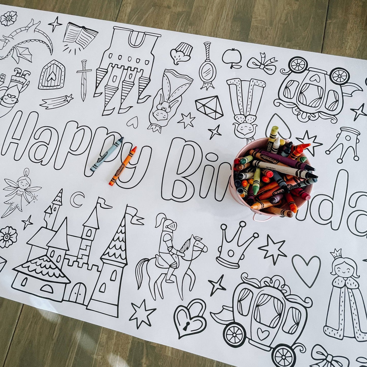 Enchanted Fairytale Coloring Table Runner| Happy Birthday: No personalization (no wording)