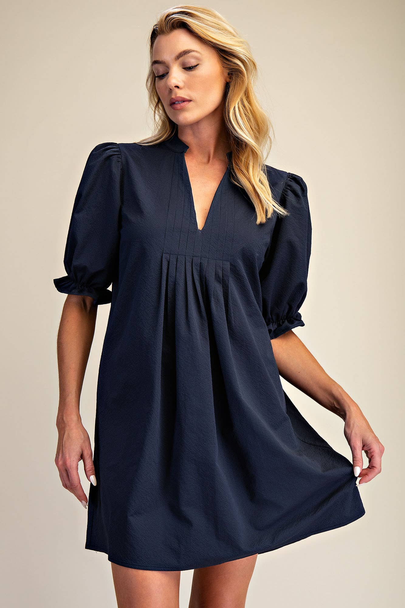 Puff Sleeve Mini Dress: Ivory / S