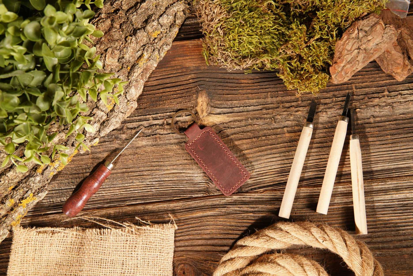 Leather Keychain, Geniune Leather Keychain: Burgundy