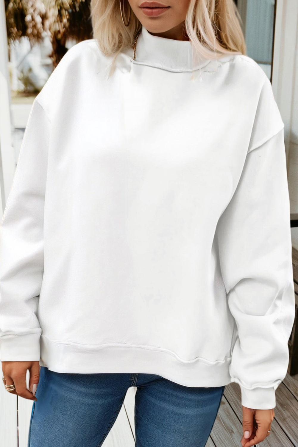Game Day Oversize Reversible Mock Neck Sweatshirt (S-XL): Light Grey / Missy / S