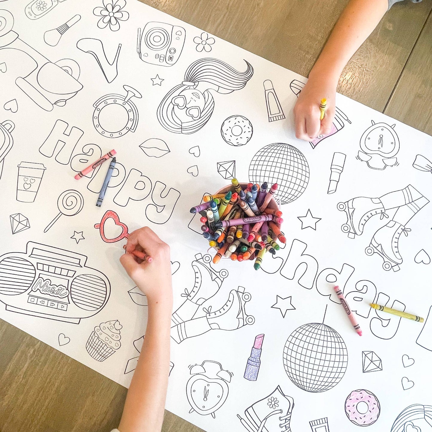 Pink Doll Coloring Table Runner| Happy Birthday: No personalization (no wording)