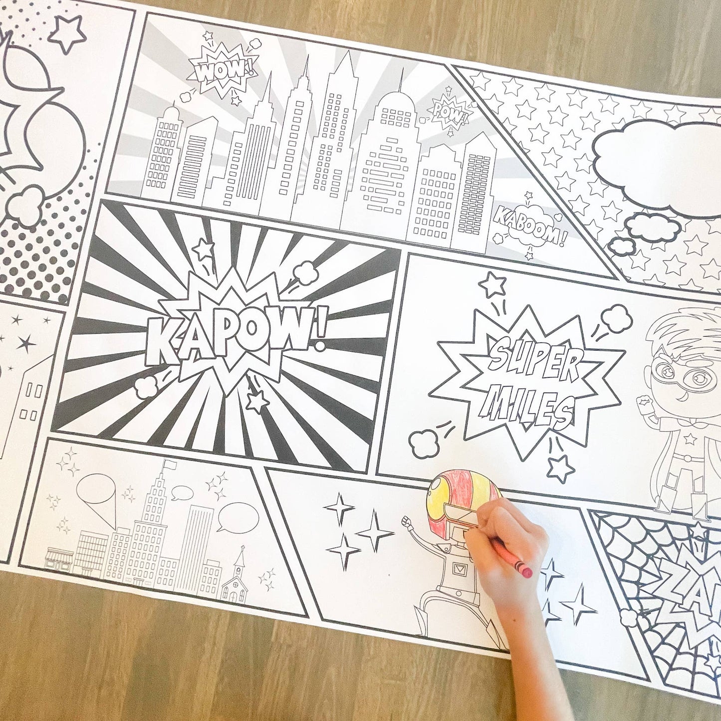 Superhero Party Coloring Table Runner| Happy Birthday: Pow Wow Wham Etc