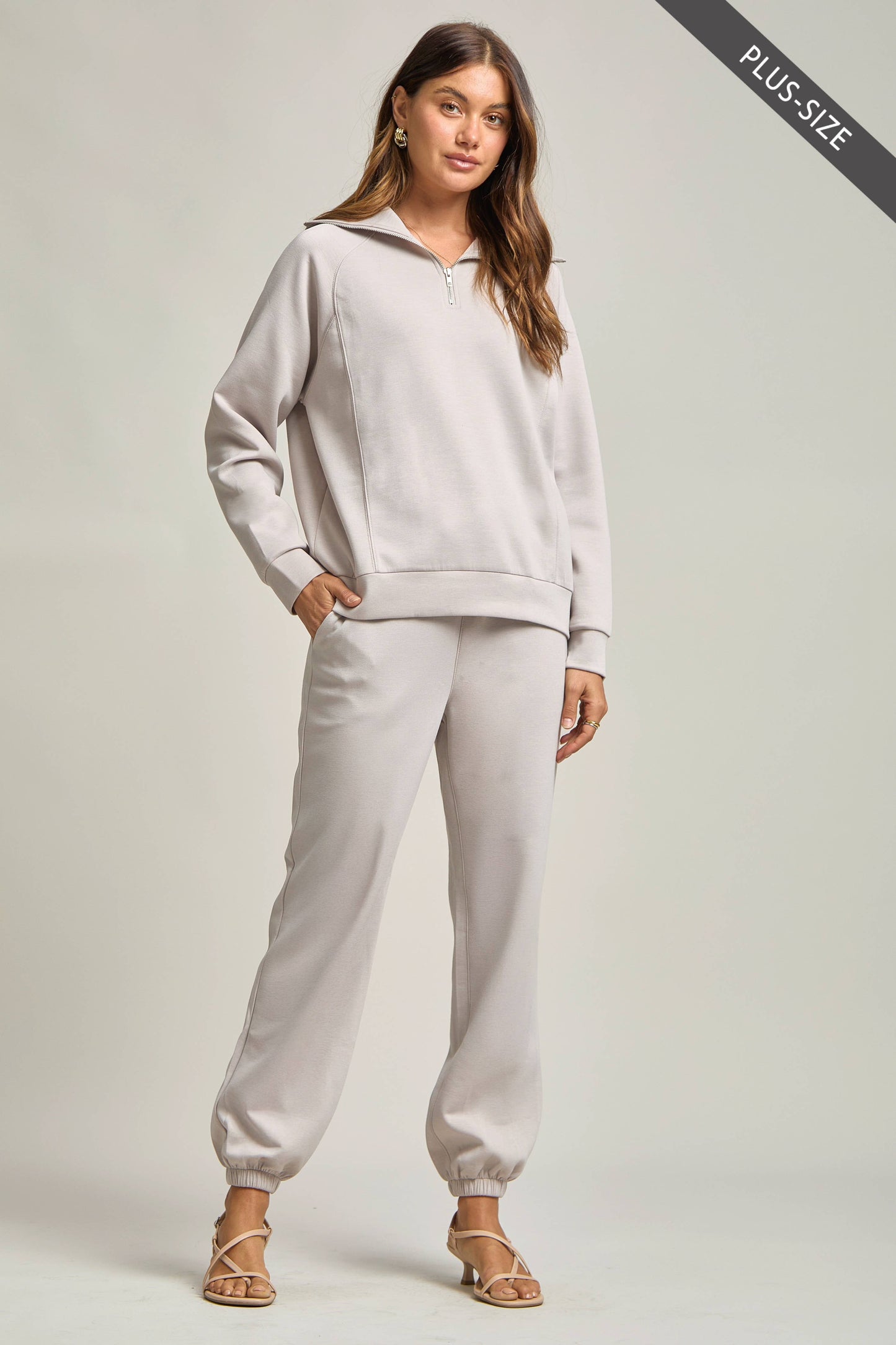 PLUS SIZE Quarter Zip Pullover + Jogger Modal Travel Set: Blush Pink / 3X