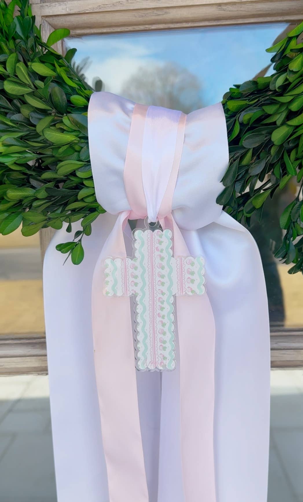 Easter Acrylic Acrylic Charm - Wreath or Easter Basket Charm: Blue Scalloped Cross Acrylic Charm