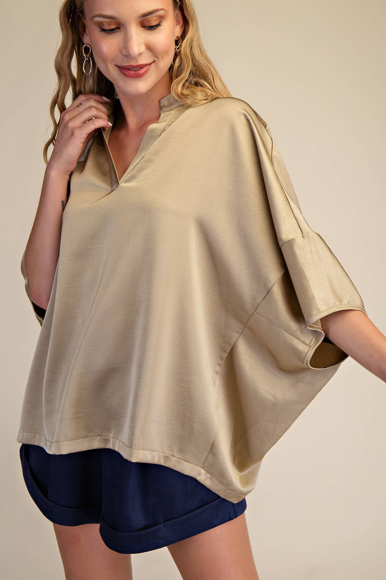 Dropped Shoulder Top: Navy / S