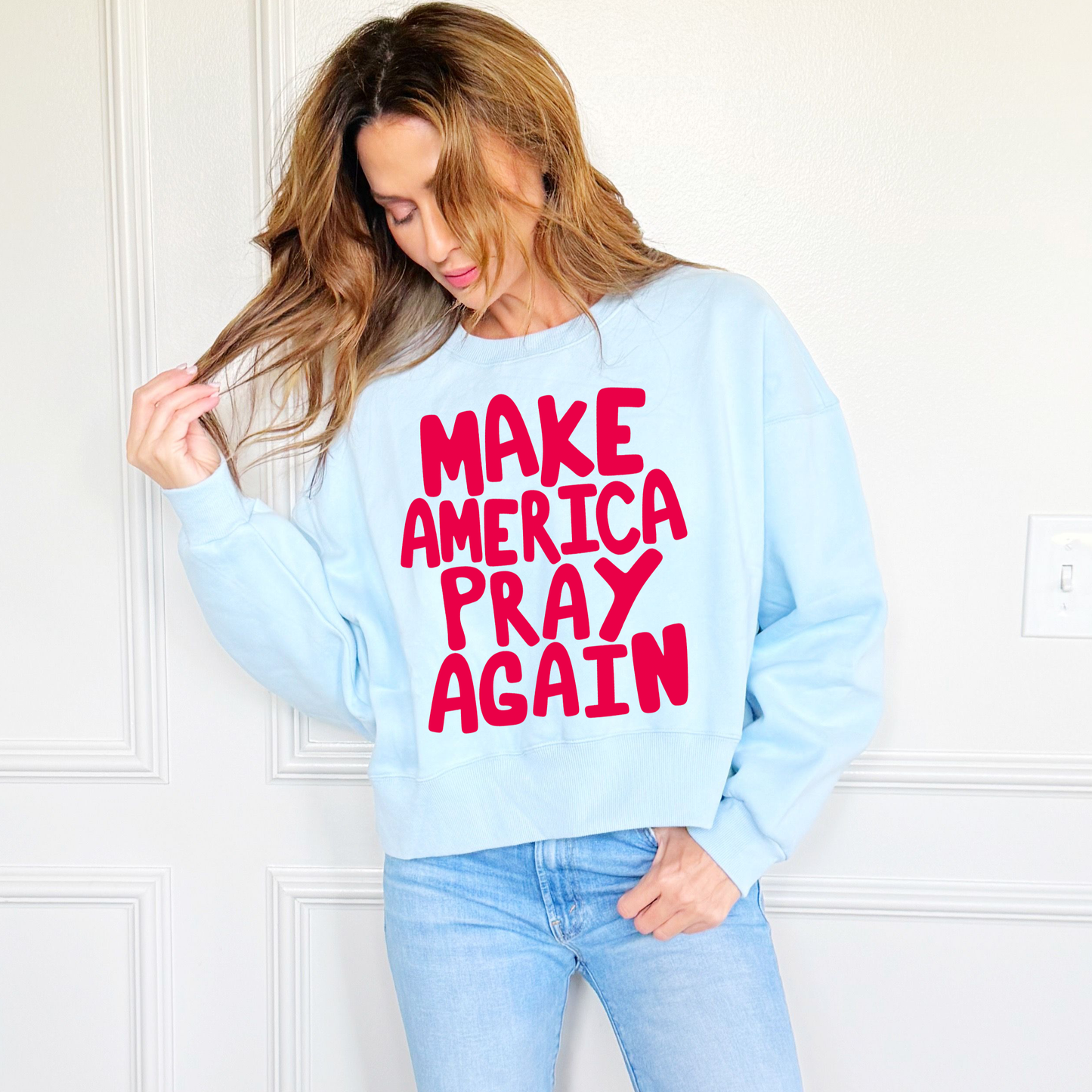 Make America Pray Puff Crop Sweatshirt: L/XL