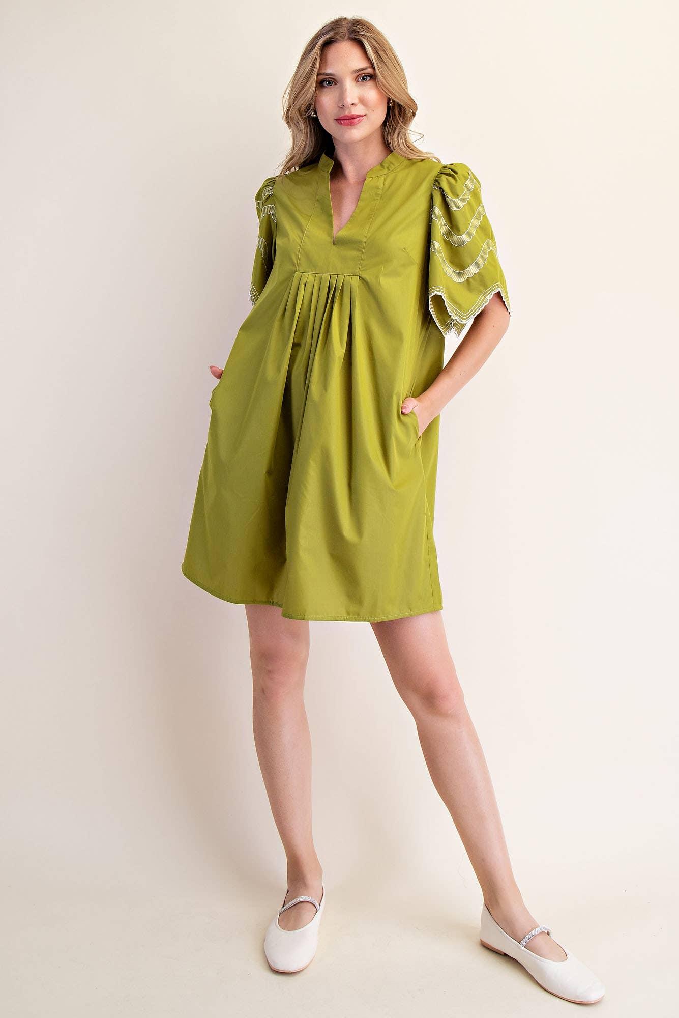 Balloon Sleeve Mini Dress: Chartreuse