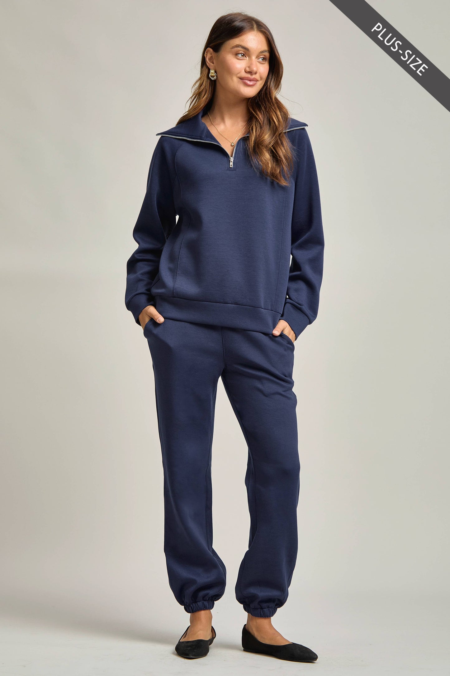 PLUS SIZE Quarter Zip Pullover + Jogger Modal Travel Set: Capri Blue / 1X