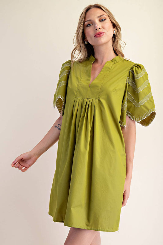 Balloon Sleeve Mini Dress: Chartreuse