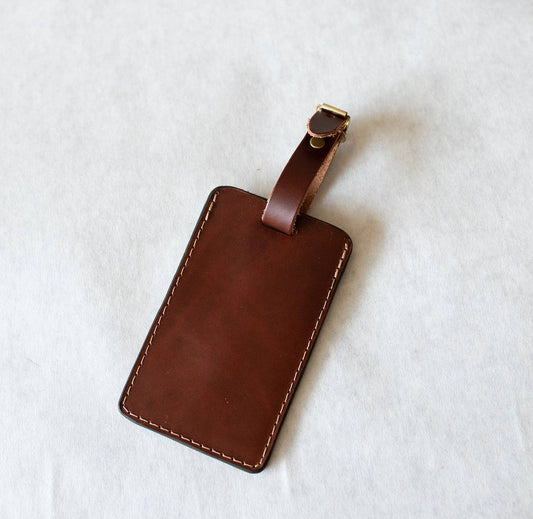 Leather Luggage Tag: Copper Brown