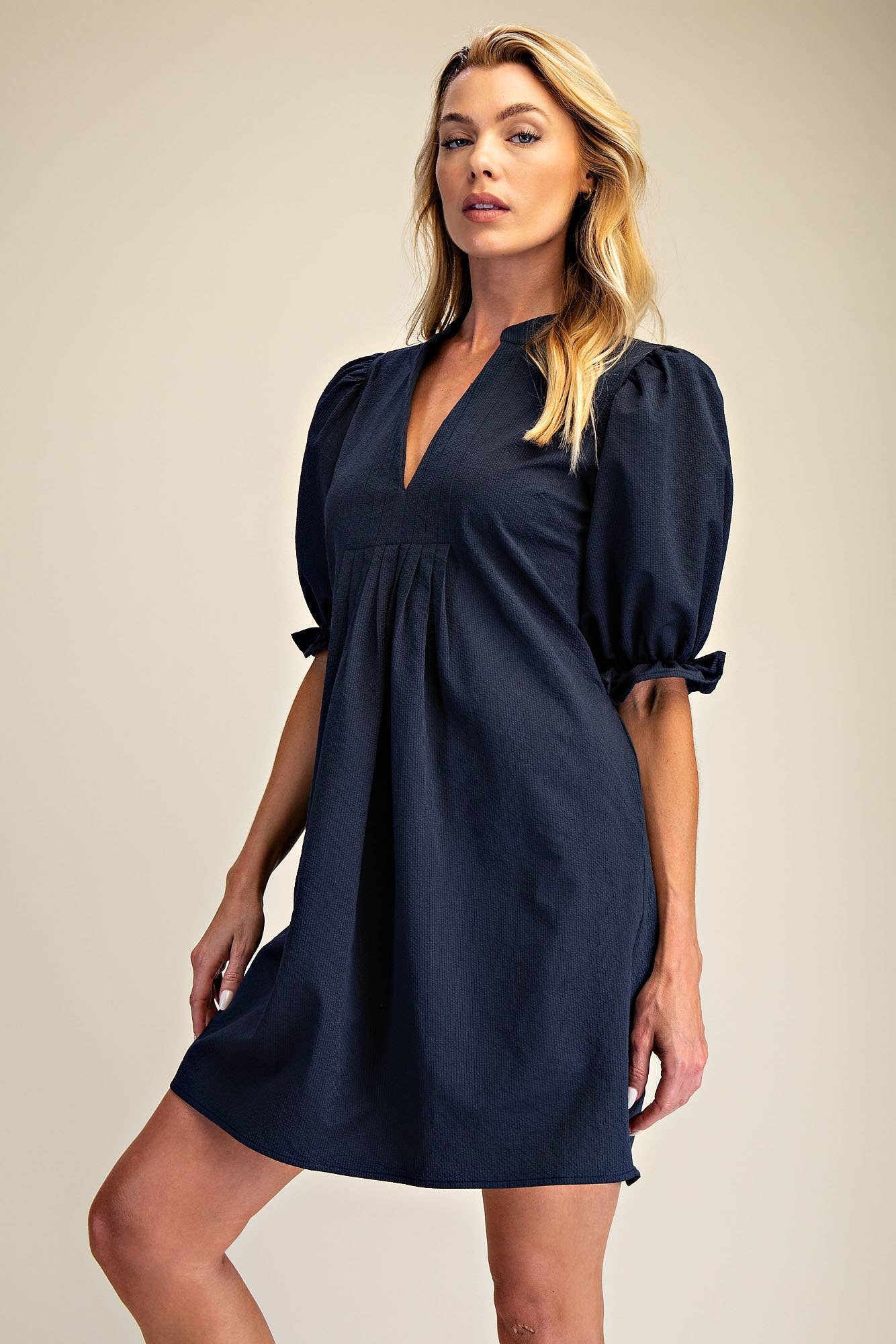 Puff Sleeve Mini Dress: Ivory / S