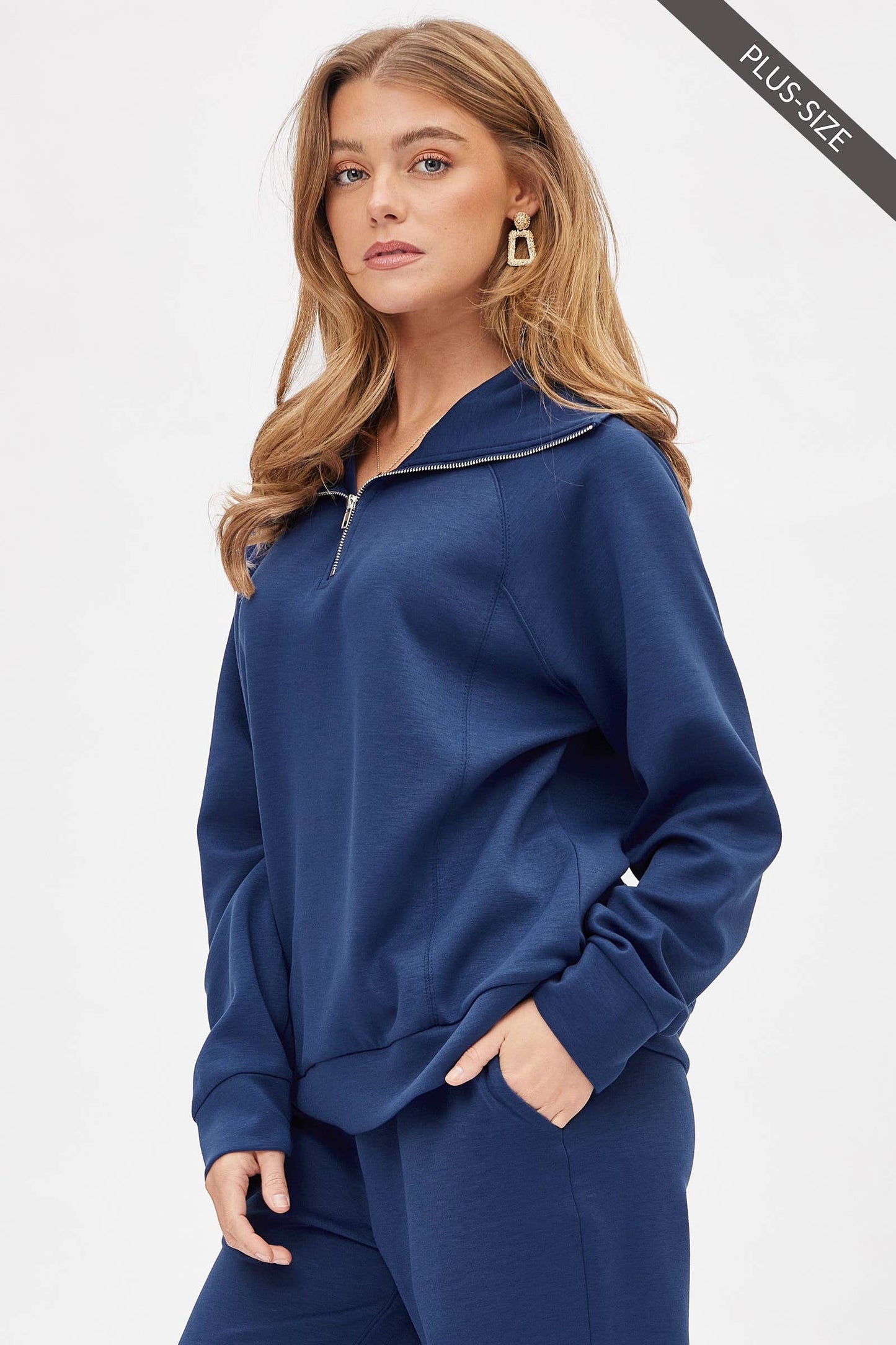 PLUS SIZE Quarter Zip Pullover + Jogger Modal Travel Set: Capri Blue / 3X