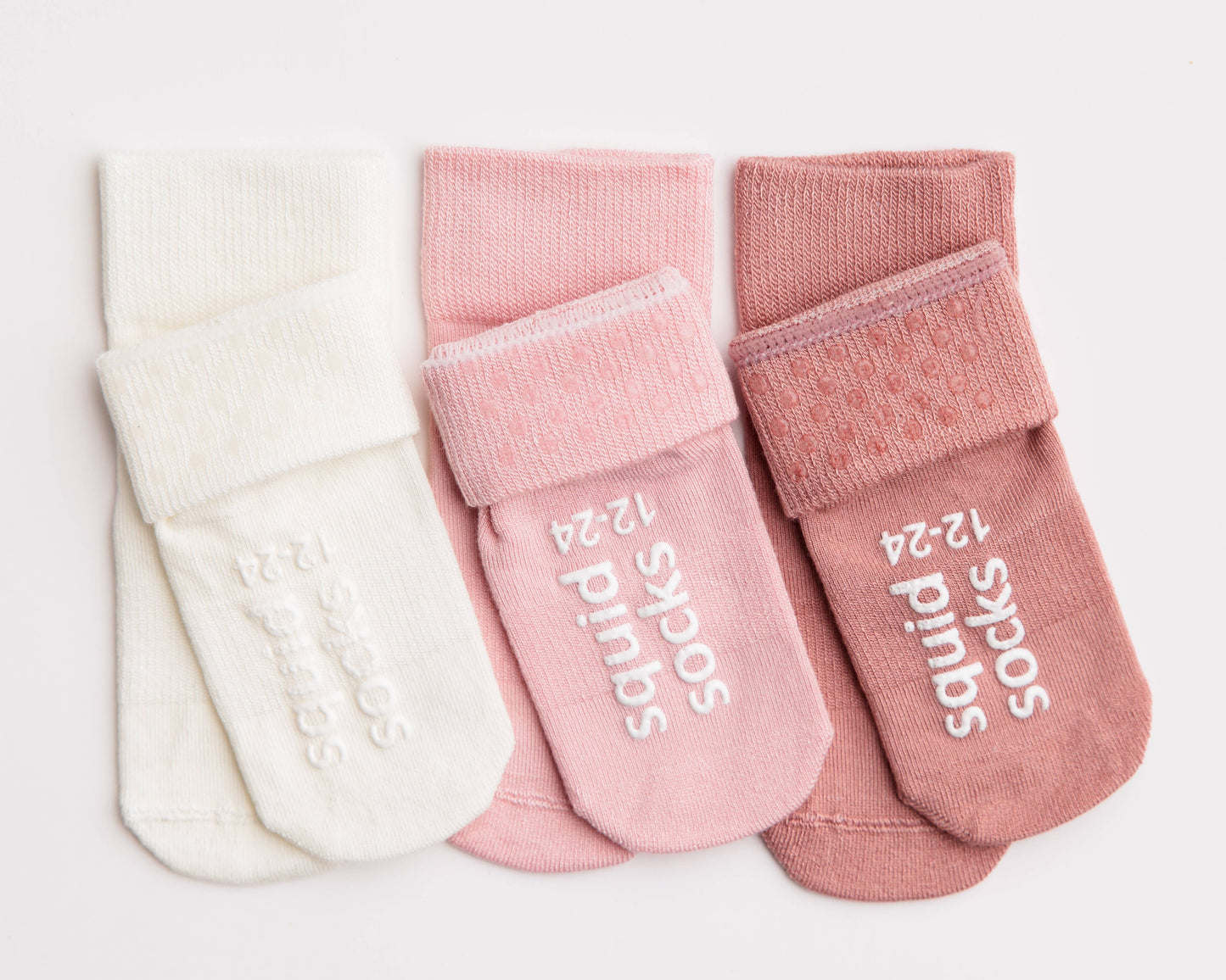 Claire - Non-Slip Baby Socks in Ivory, Peony, Desert Rose : 12 - 24M