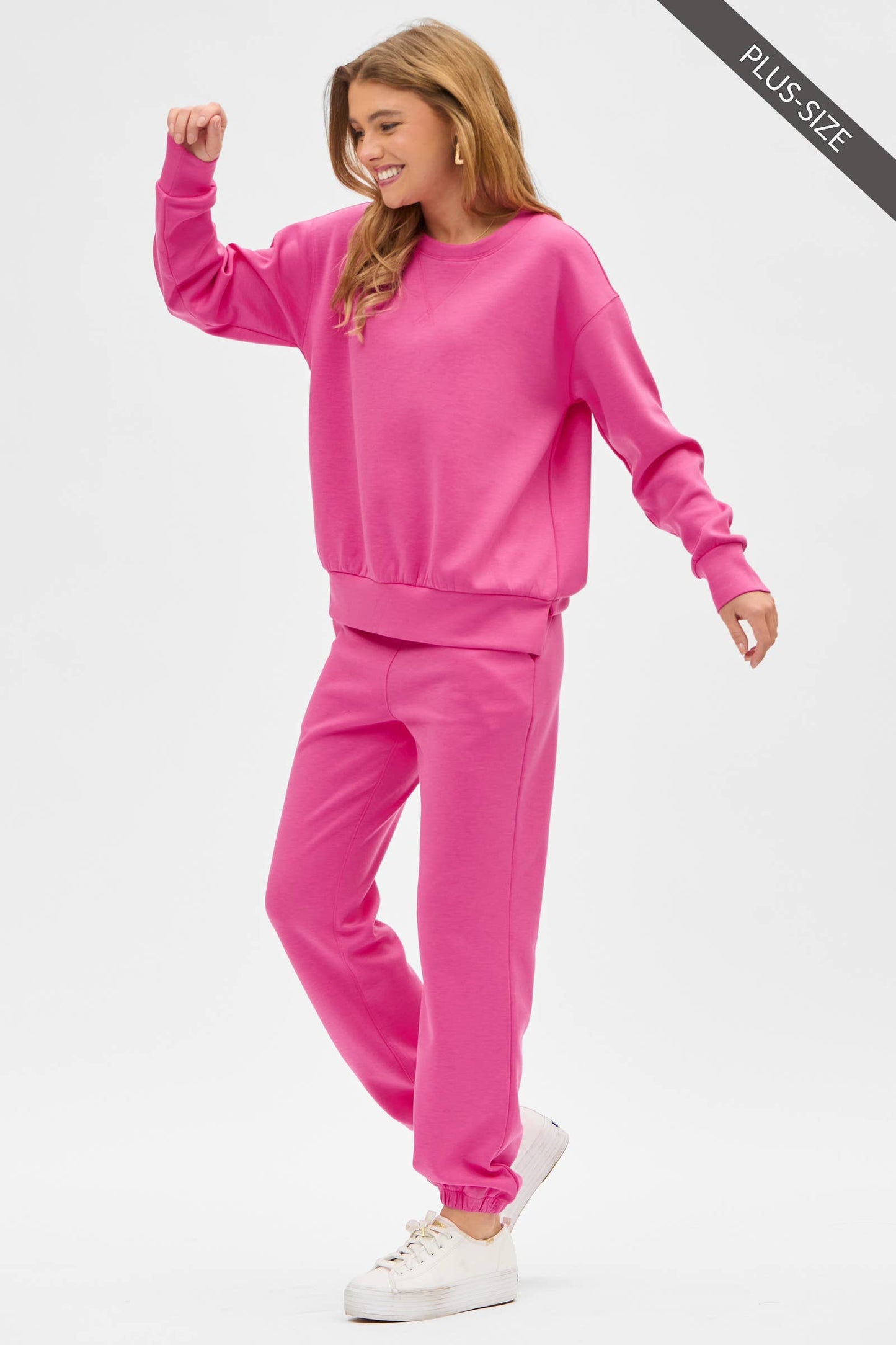 PLUS SIZE Crew Neck Pullover + Jogger Set TRVSET-MALIBUP: LILAC / 2X