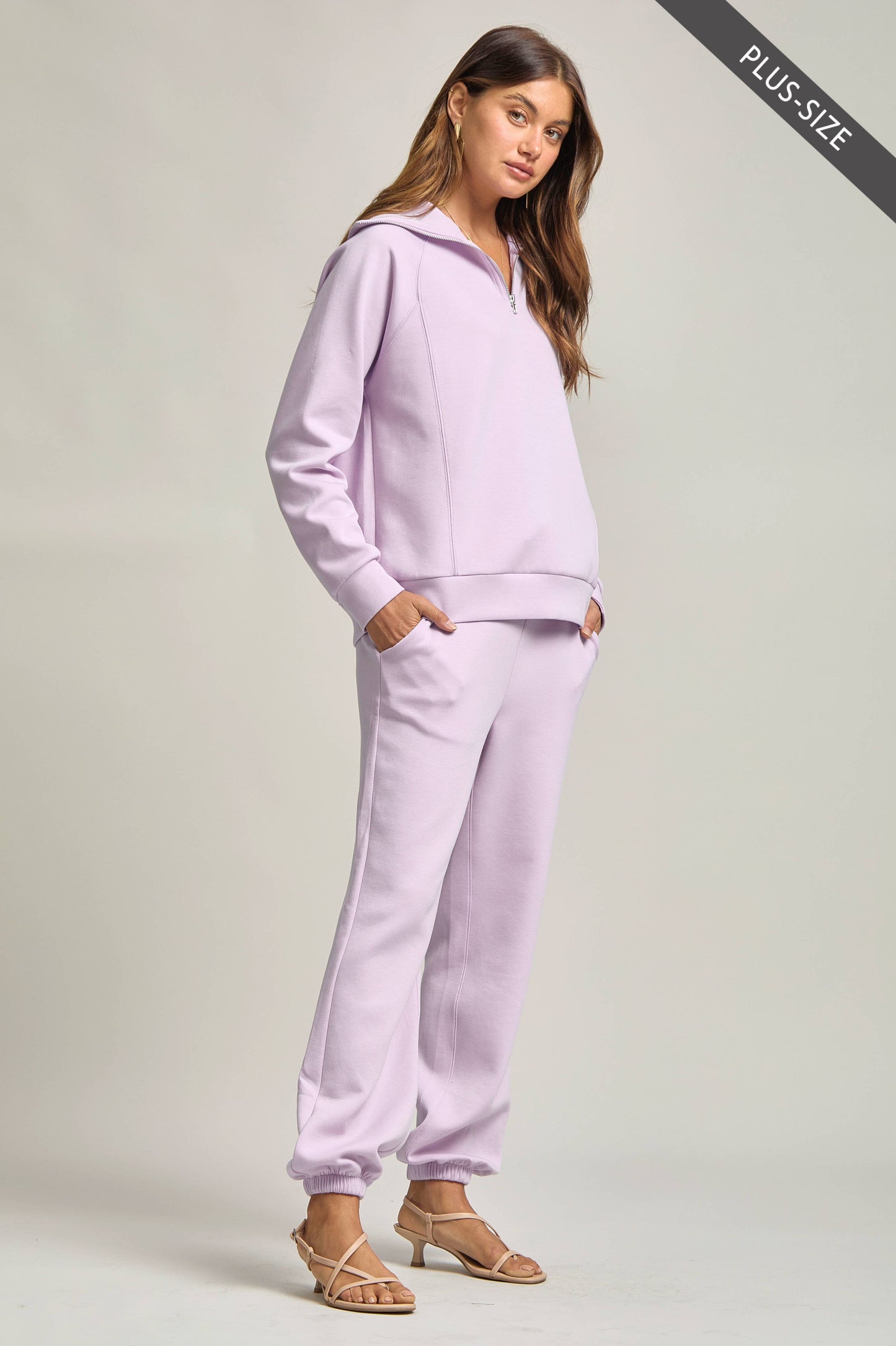PLUS SIZE Quarter Zip Pullover + Jogger Modal Travel Set: Blush Pink / 1X