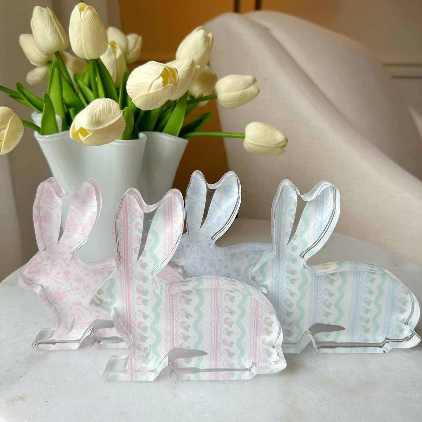 Easter Acrylic Bunny Block : Blue Spring Pattern Bunny