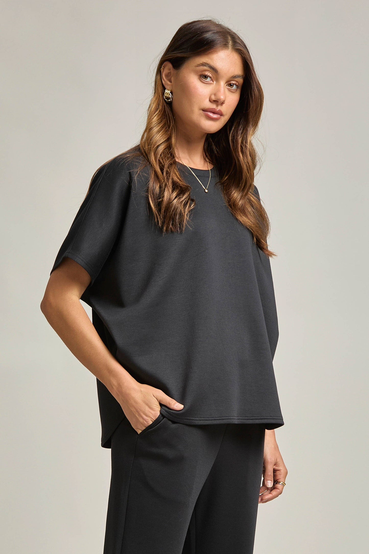 Poncho Top + Bell Bottom Modal Set: Navy / S