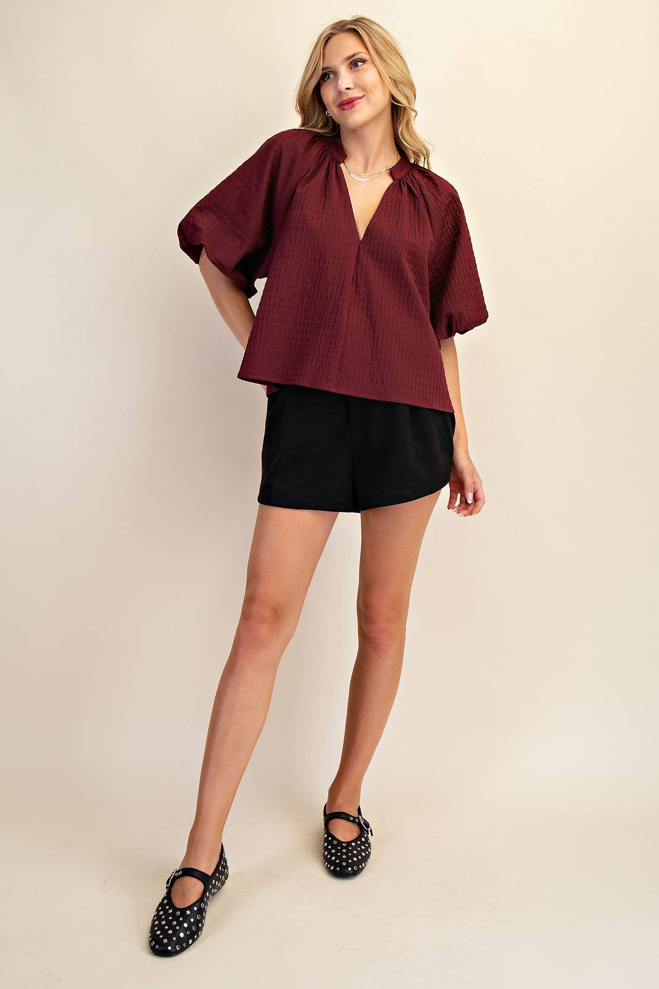 Puff-Sleeve Top: Black / M