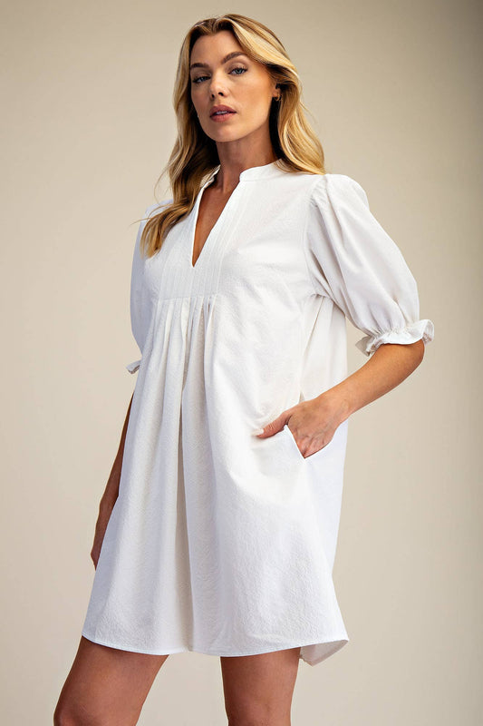 Puff Sleeve Mini Dress: Ivory / S