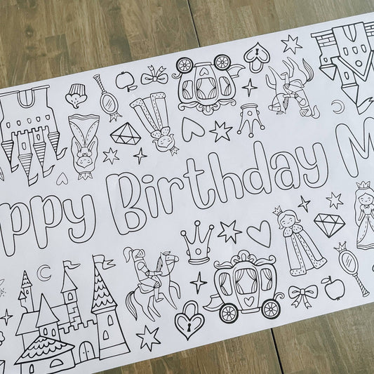 Enchanted Fairytale Coloring Table Runner| Happy Birthday: No personalization (no wording)
