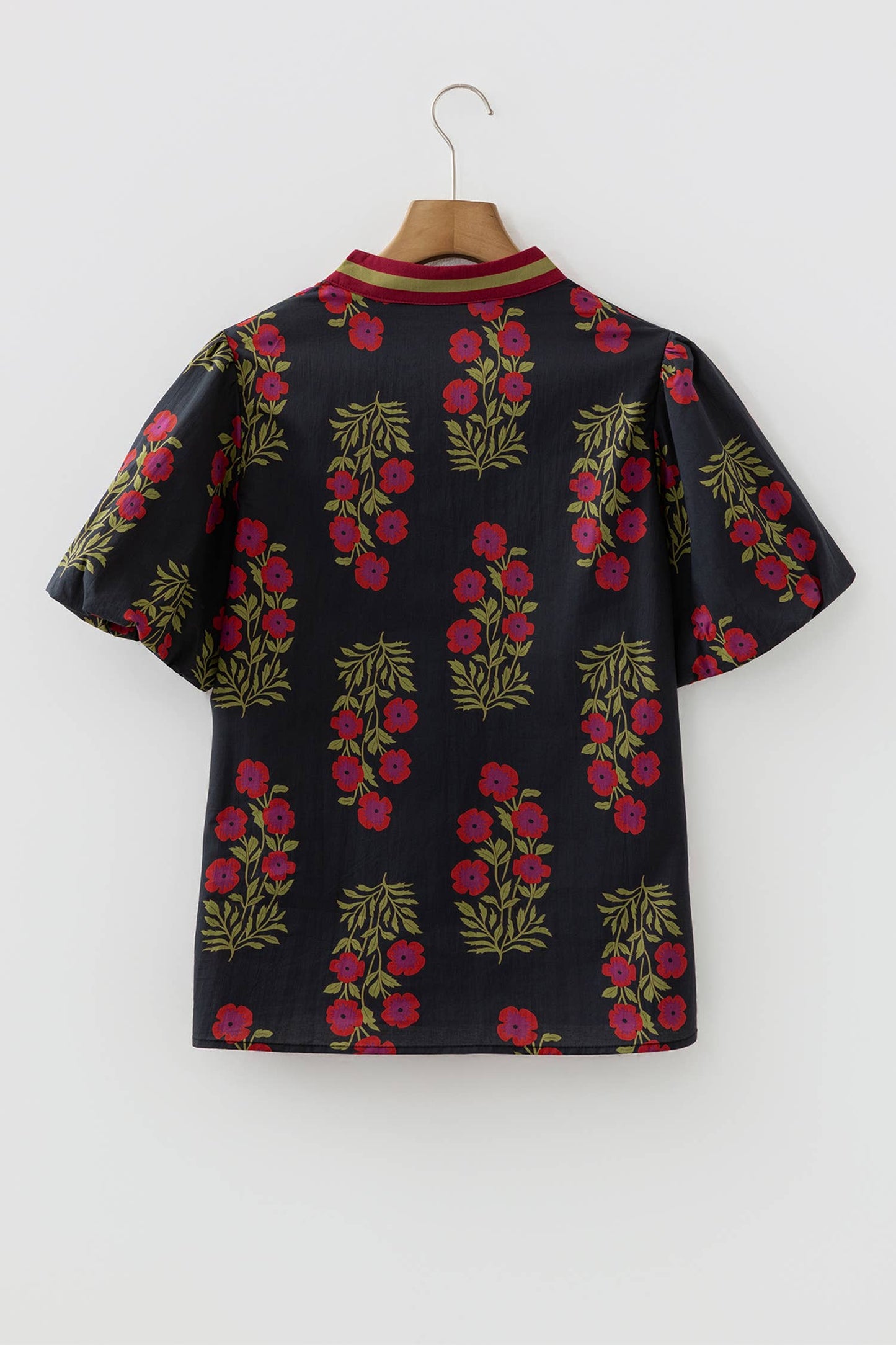 Floral Short Bubble Sleeve Contrast Plus Size Top (S-4X): White / S