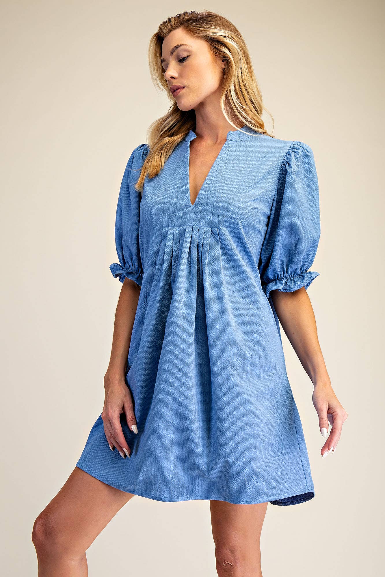 Puff Sleeve Mini Dress: Ivory / M