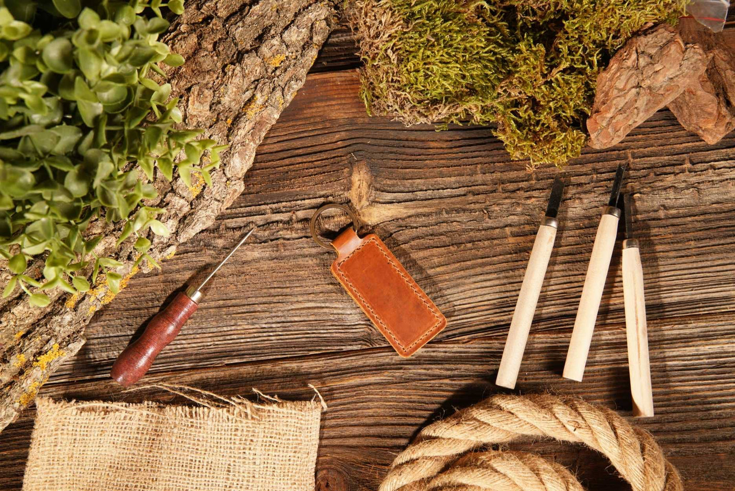 Leather Keychain, Geniune Leather Keychain: Black