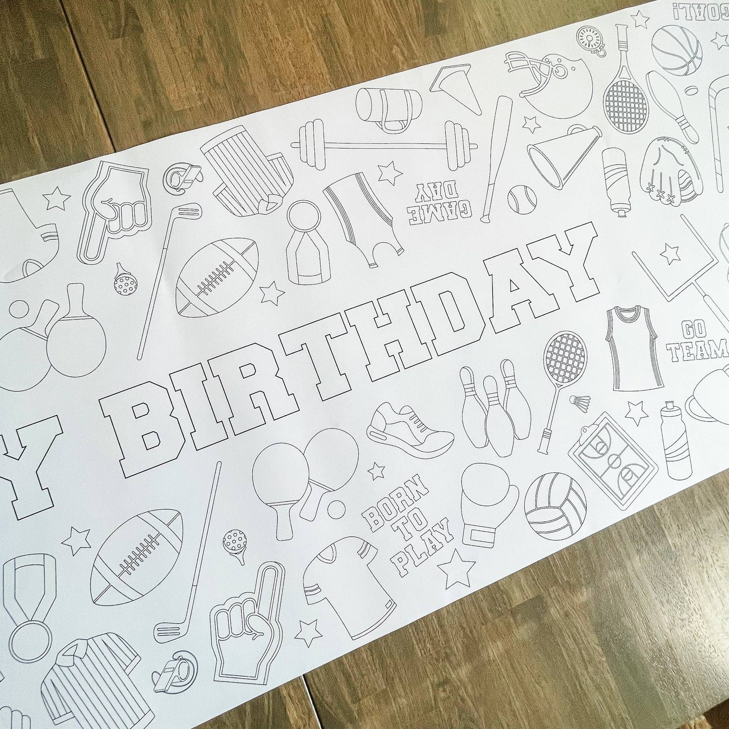 Sports Coloring Table Runner| Happy Birthday: No Personalization ( no wording)