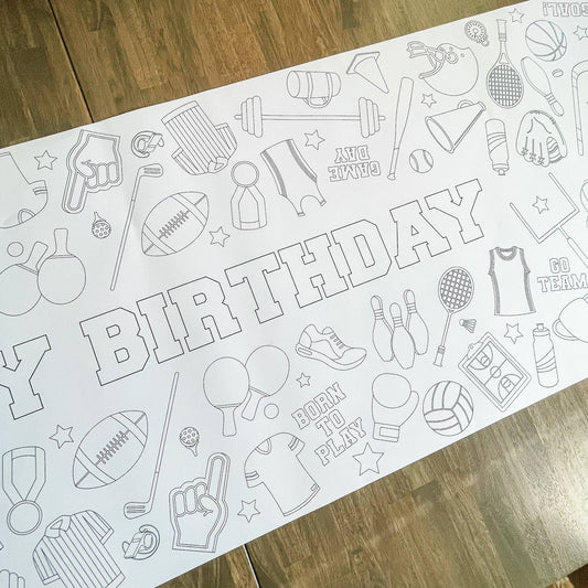 Sports Coloring Table Runner| Happy Birthday: No Personalization ( no wording)