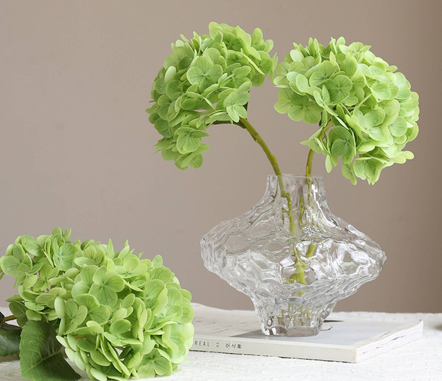 12.5"Real Touch lifelike Hydrangea-6”bloom: Ivory