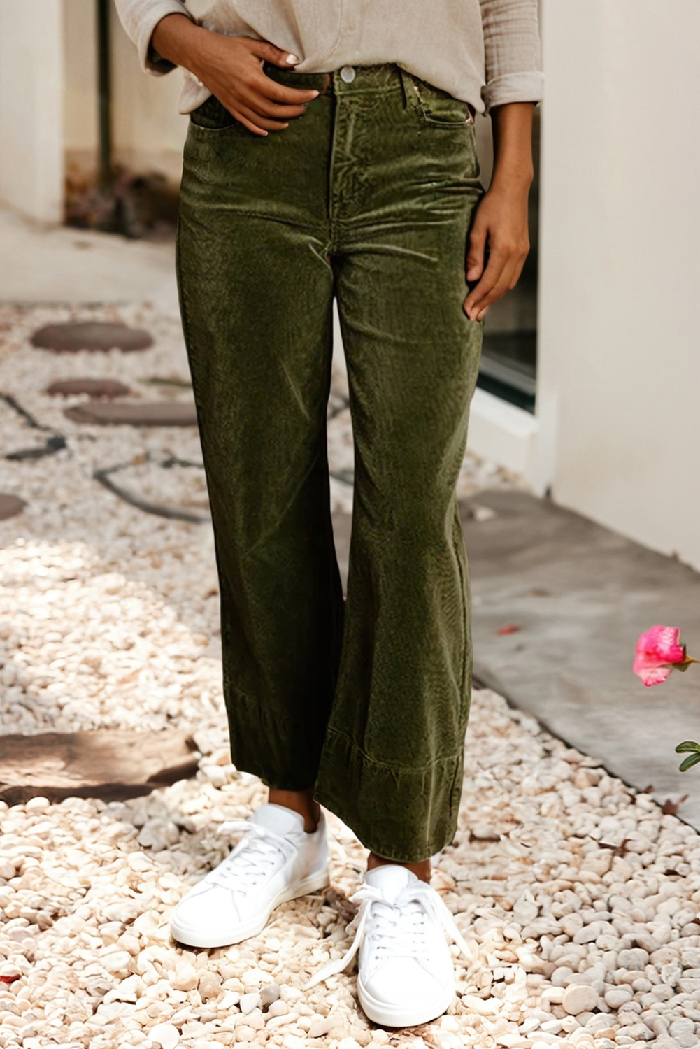 LDC Solid Color High Waist Corduroy Wide Leg Pants: Burgundy / L