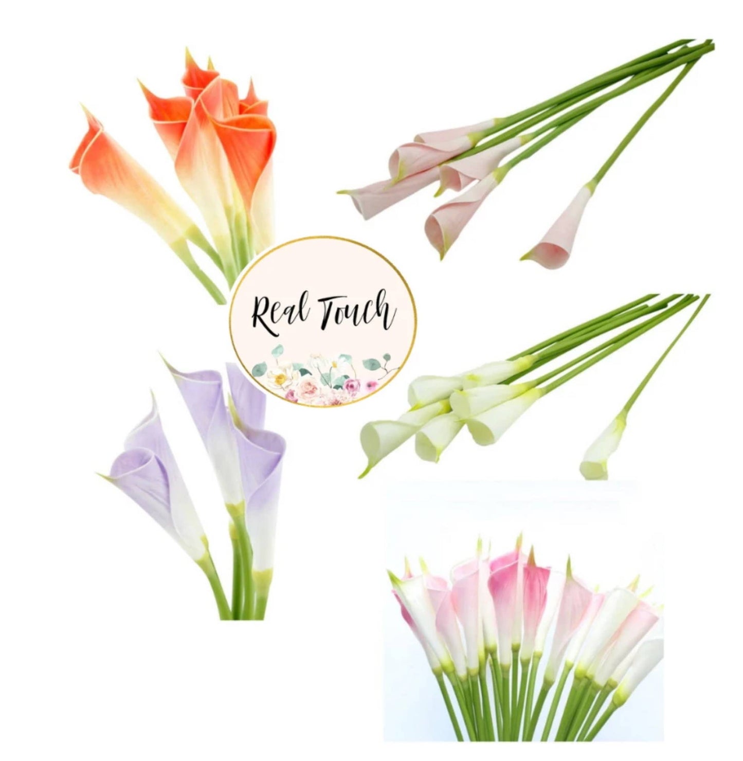 24"Long Premium Lifelike Real Touch Artificial Calla lily: Soft white