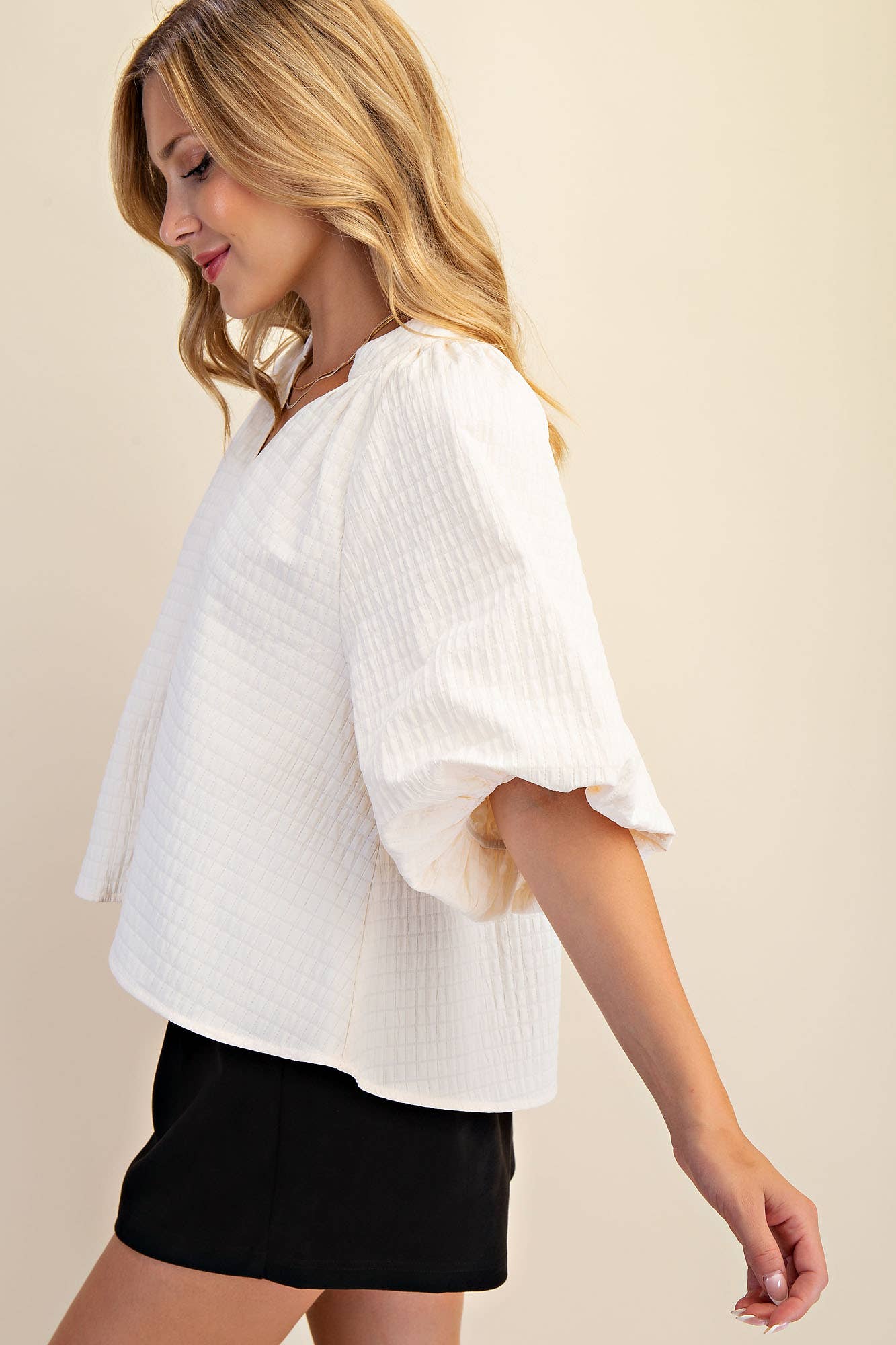 Puff-Sleeve Top: Black / M