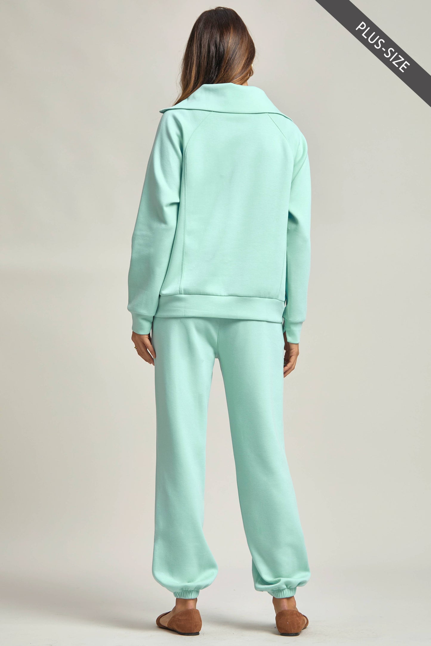PLUS SIZE Quarter Zip Pullover + Jogger Modal Travel Set: Capri Blue / 1X